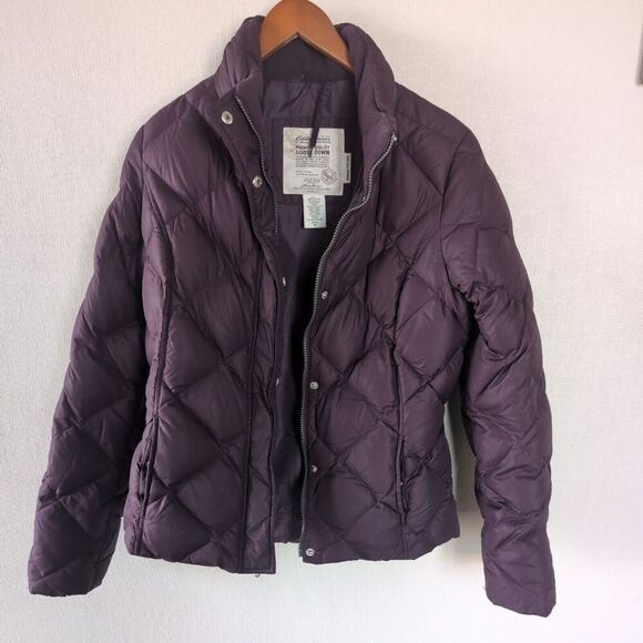 Y2K Eddie Bauer Goose Down Jacket Womens M Purple Bomber Puffy Puffer Coat - Picture 10 of 15